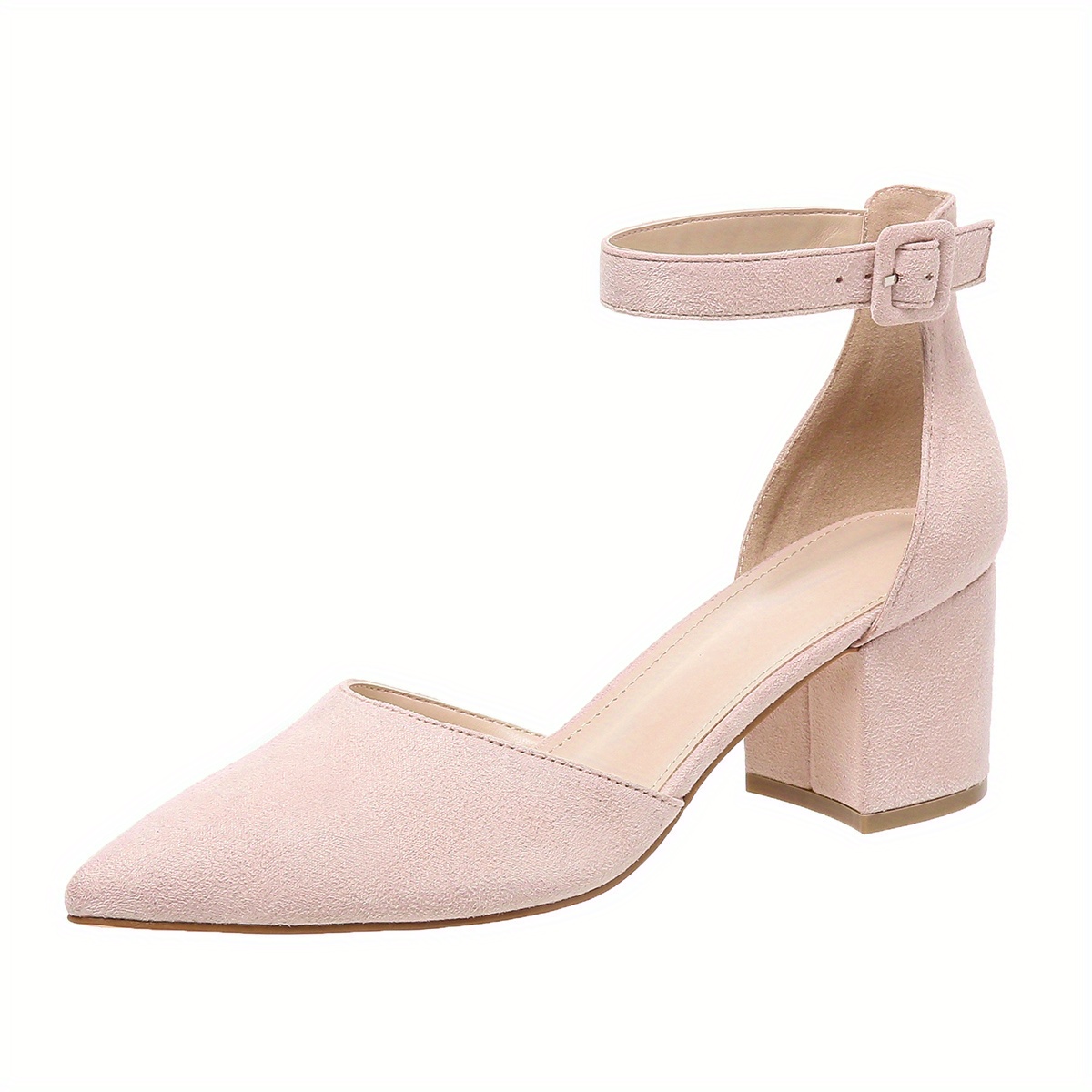 womens dorsay chunky mid heels solid color pointed toe ankle strap sandals versatile fashion sandals details 7