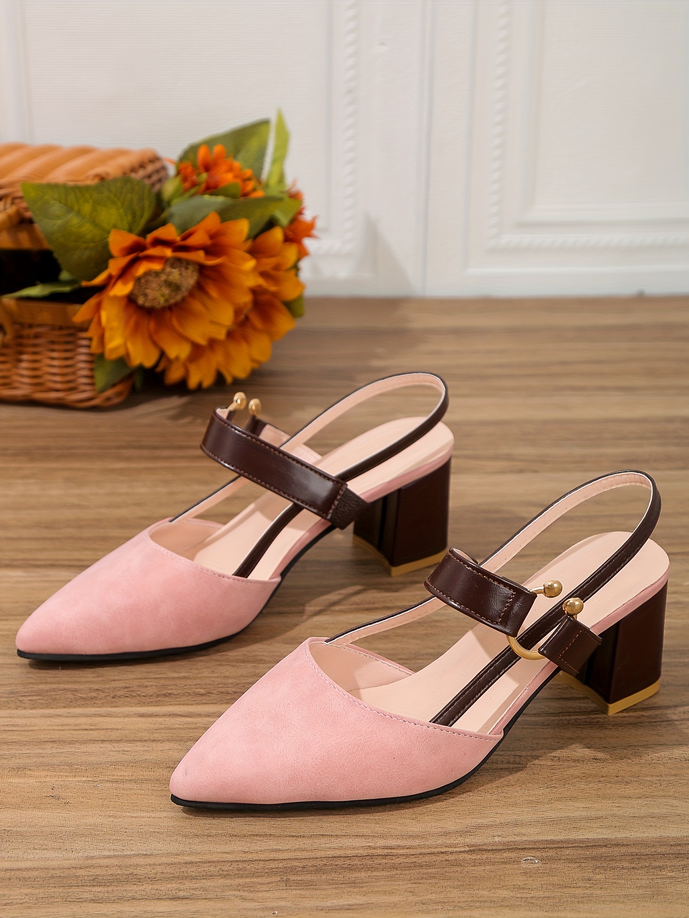 womens pointed toe block high heel sandals fashion solid color slingback shoes versatile mid heels details 5