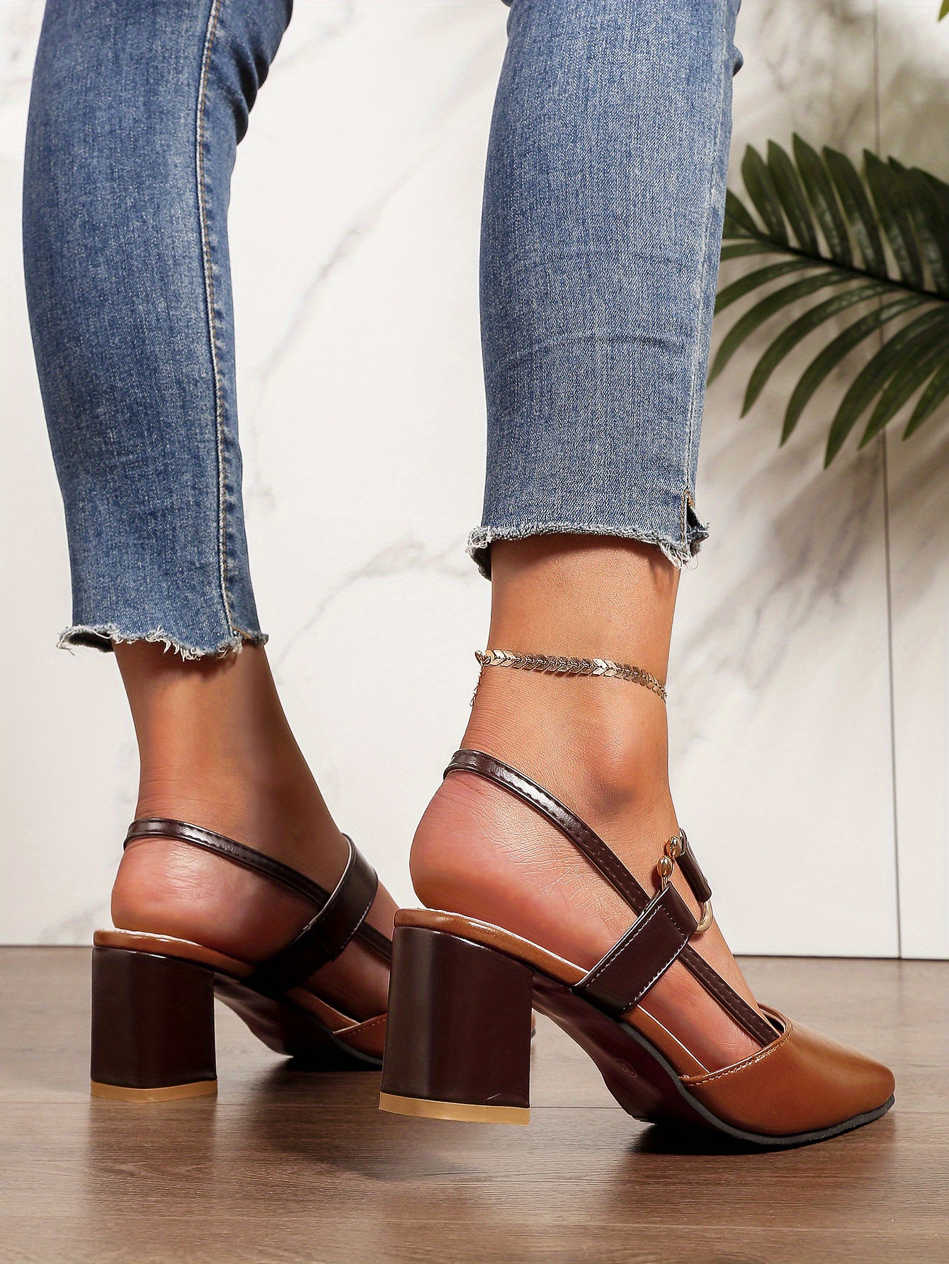 womens pointed toe block high heel sandals fashion solid color slingback shoes versatile mid heels details 18