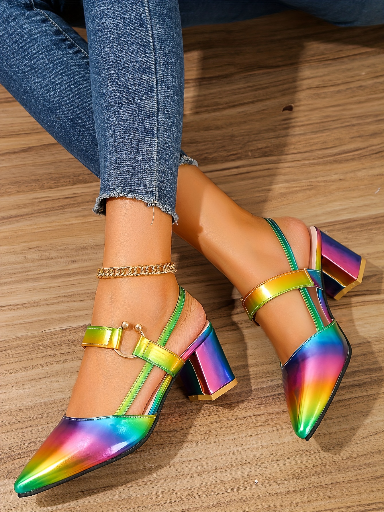 womens pointed toe block high heel sandals fashion solid color slingback shoes versatile mid heels details 19