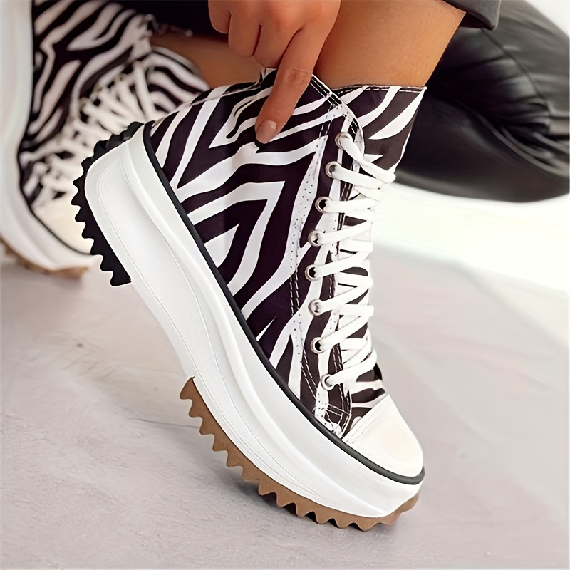 womens solid color casual sneakers lace up soft sole platform skate shoes versatile high top canvas shoes details 9