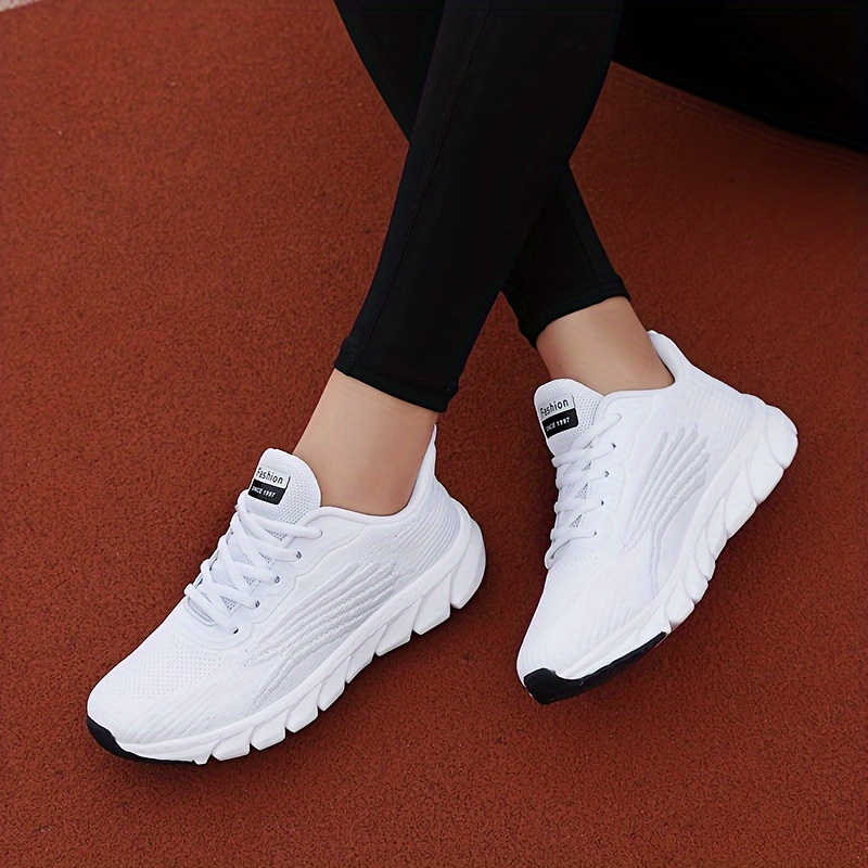 womens solid color casual sneakers lace up comfy breathable soft sole shoes lightweight low top running shoes details 0