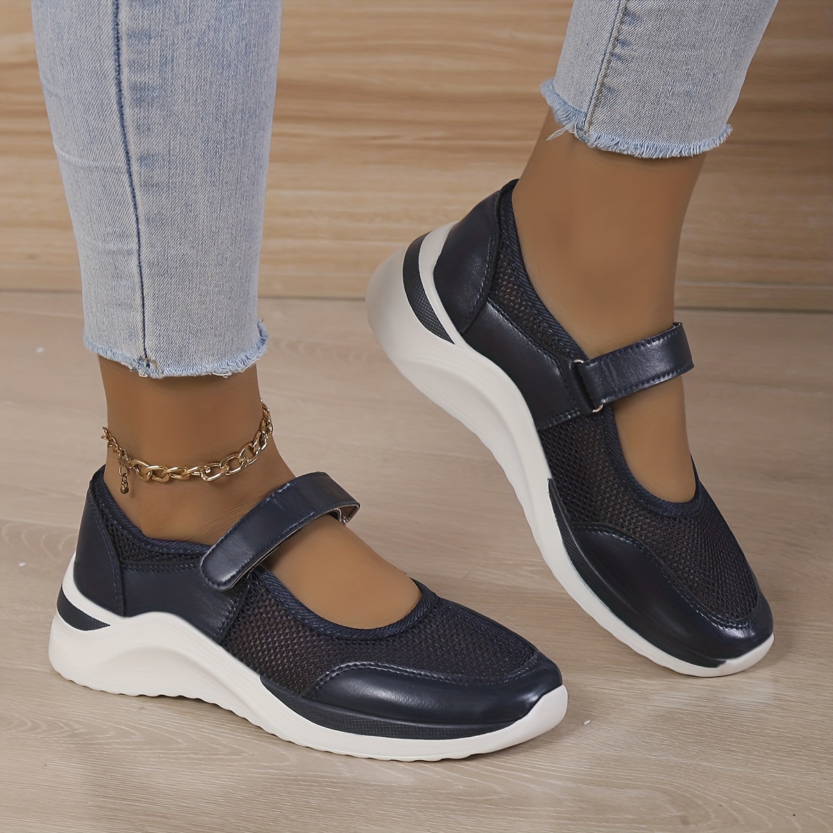 womens mesh panel platform sneakers round toe low top versatile shoes breathable comfy summer shoes details 3