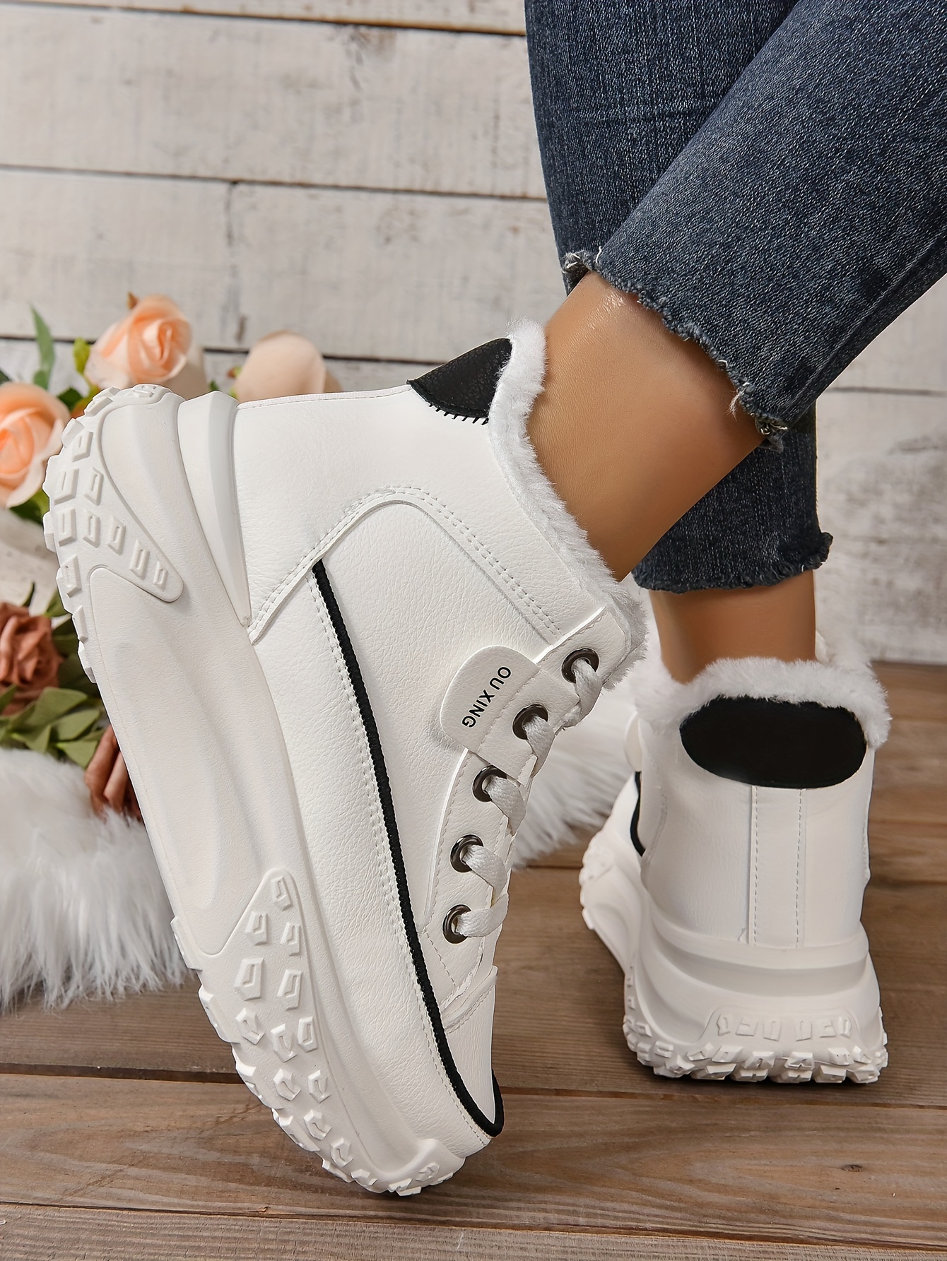 plush lined ankle boots, womens plush lined ankle boots fashion heightening lace up platform boots winter warm outdoor short boots details 8