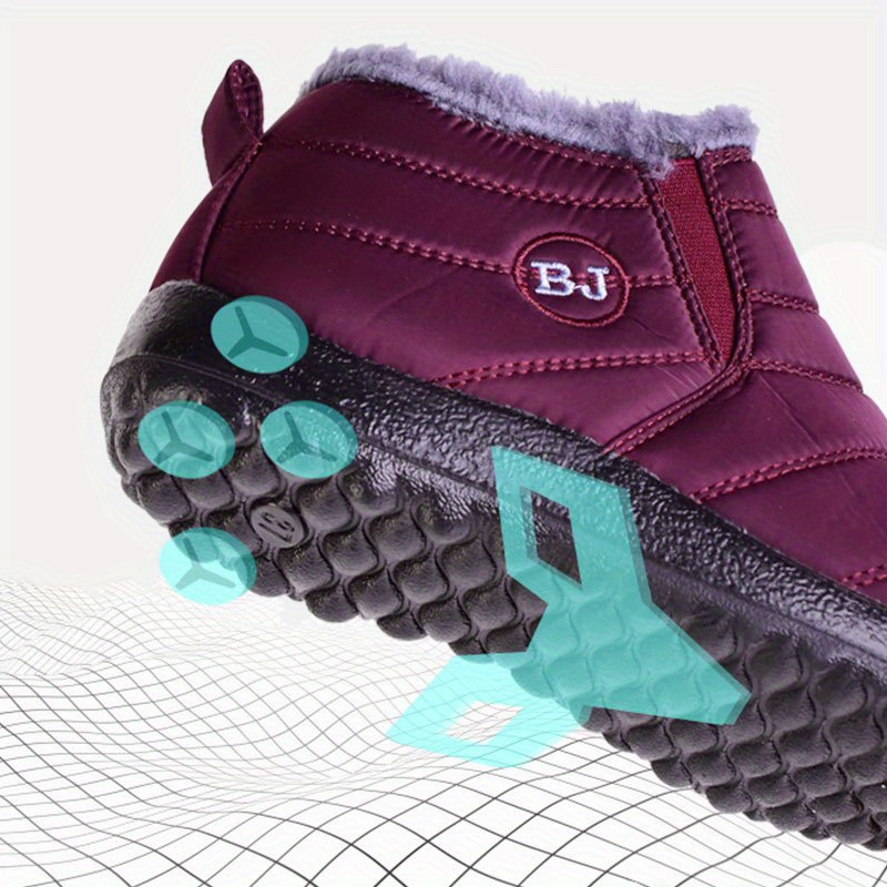 womens plush lined snow boots waterproof slip on ankle boots winter thermal outdoor flat boots details 5