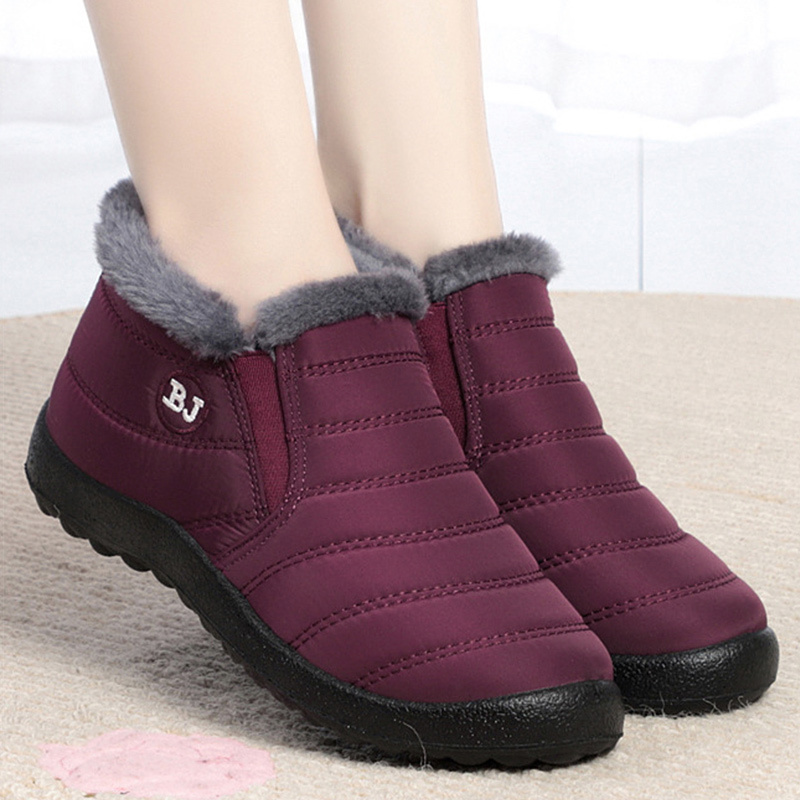 womens fleece lining snow boots waterproof slip on thermal ankle boots winter warm plush short boots details 0