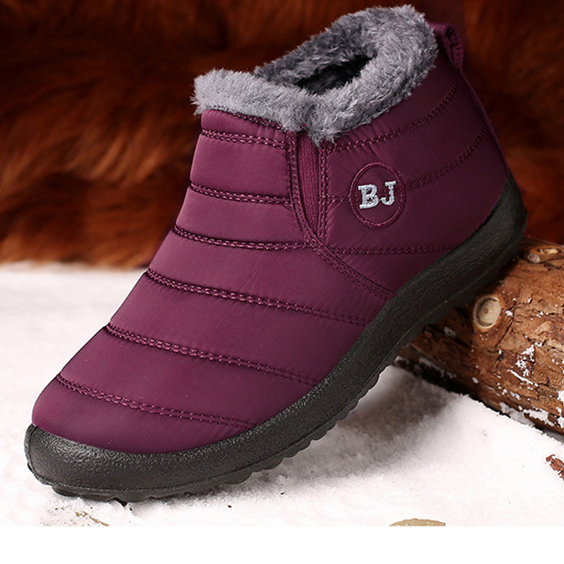 womens fleece lining snow boots waterproof slip on thermal ankle boots winter warm plush short boots details 5