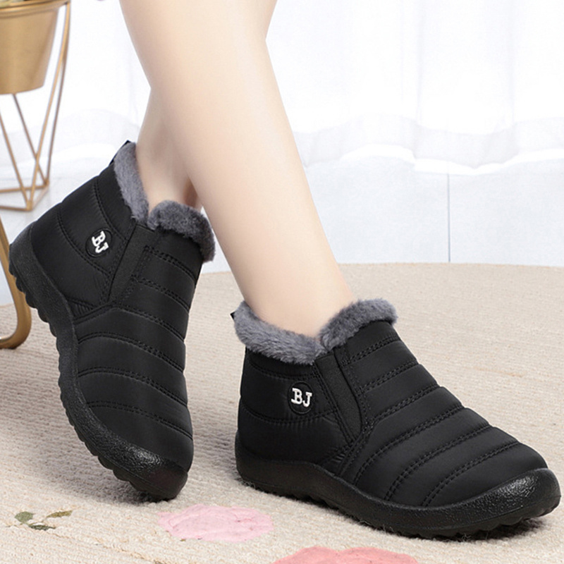 womens fleece lining snow boots waterproof slip on thermal ankle boots winter warm plush short boots details 6