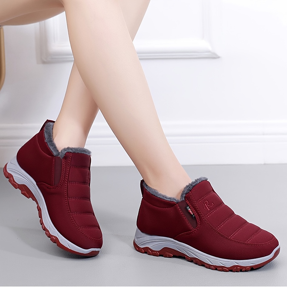 womens solid color fluffy boots slip on thermal lined platform soft sole boots winter plush warm comfy shoes details 1
