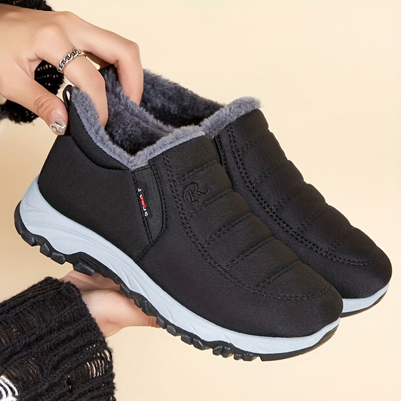 womens solid color fluffy boots slip on thermal lined platform soft sole boots winter plush warm comfy shoes details 10