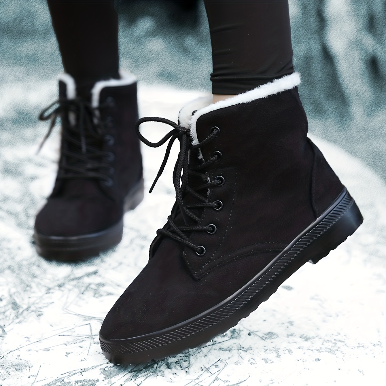 womens suedette pattern flatform boots lace up thick bottom velvet warm non slip snow boots wear resistant comfy shoes details 0