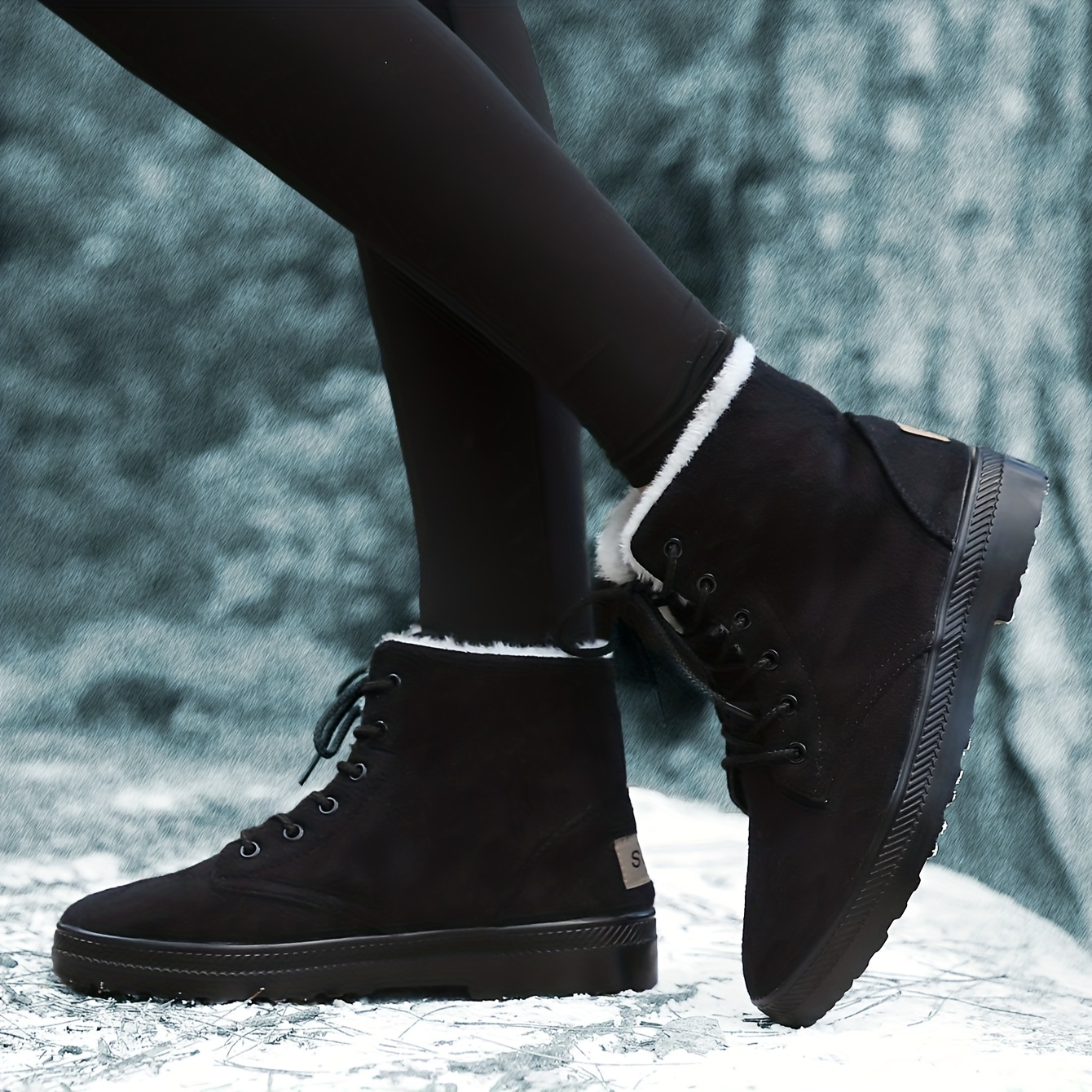 womens suedette pattern flatform boots lace up thick bottom velvet warm non slip snow boots wear resistant comfy shoes details 3