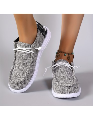 Women's Star Pattern Canvas Shoes, Casual Lace Up Outdoor Shoes, Lightweight Low Top Sneakers