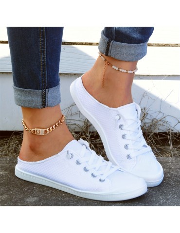 Women's Flat Canvas Shoes, Casual Lace Up Slip On Low Top Casual Shoes, Outdoor Sports Walking Shoes