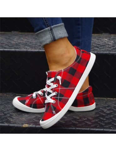 Women's Plaid Pattern Sneakers, Low Top Lace Up Flat Canvas Shoes, Casual & Comfortable Walking Shoes