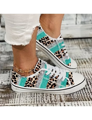 Women's Fashion Canvas Sneakers, Stylish Colorblock Lace Up Low Top Shoes, Casual Flat Walking Shoes