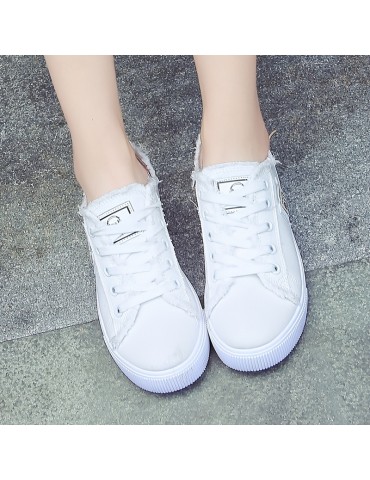 Women's Classic Canvas Flat Shoes, Solid Color Lace Up Low-top Casual Shoes, Women's Comfy Footwear