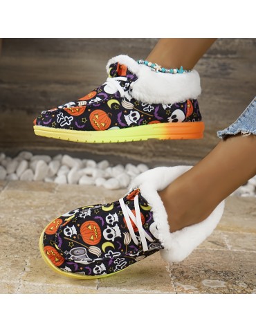 Women's Fluffy Fleece Lined Canvas Shoes, Thermal Slip On Low Top Shoes, Winter Warm Flat Shoes