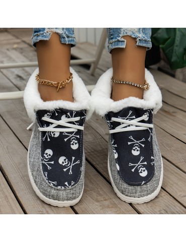 Women's Fluffy Fleece Lined Canvas Shoes, Thermal Slip On Low Top Shoes, Winter Warm Flat Shoes