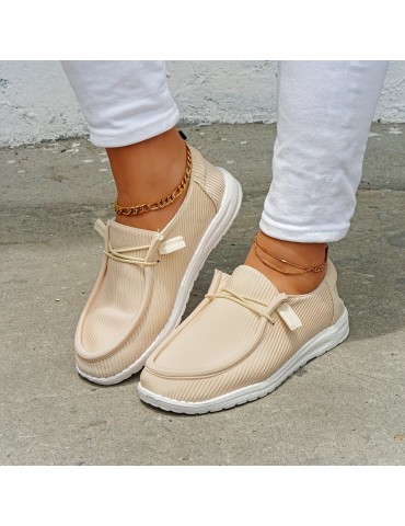 Women's Solid Color Canvas Shoes, Casual Lace Up Round Toe Loafers, Women's Versatile Non Slip Sneakers