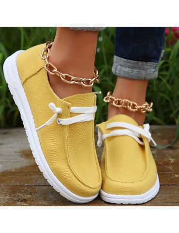 Women's Low Top Canvas Shoes, Round Toe Slip On Flat Loafers, Casual Walking Shoes