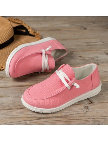 Women's Low Top Canvas Shoes, Round Toe Slip On Flat Loafers, Casual Walking Shoes