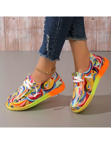 Women's Abstract Color Canvas Shoes, Casual Lace Up Outdoor Shoes, Lightweight Low Top Shoes