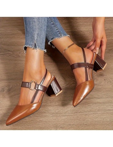 Women's Trendy Chunky Heel Sandals, Elegant Point Toe Dress Pumps, Fashion Slingback Heels