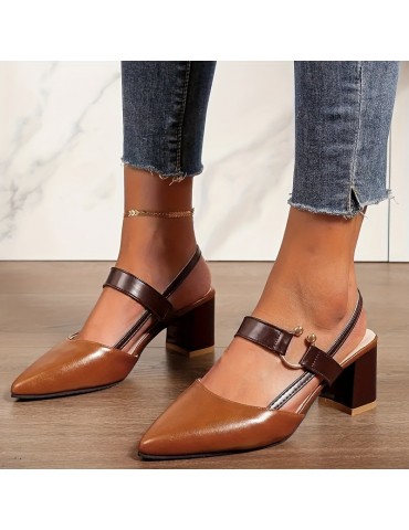 Women's Trendy Chunky Heel Sandals, Elegant Point Toe Dress Pumps, Fashion Slingback Heels