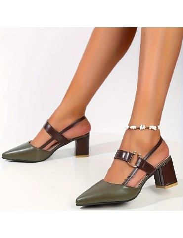 Women's Trendy Chunky Heel Sandals, Elegant Point Toe Dress Pumps, Fashion Slingback Heels