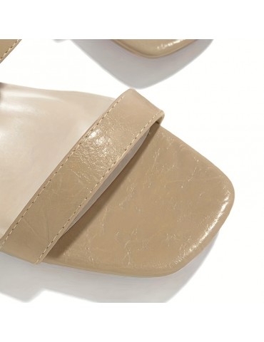 Women's Chunky Heeled Sandals, Solid Color Open Toe Metal Buckled Square Toe Comfy Sandals, Women's Fashion Footwear