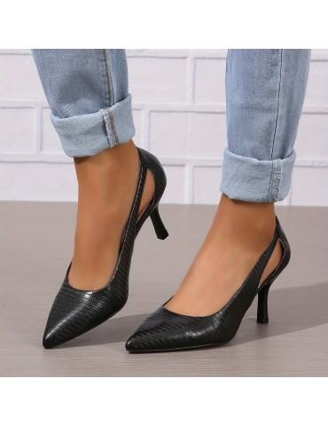 Women's Pointed Toe High Heels, Solid Color Cut-out Slip On Stiletto Heels, Versatile Dressy Pumps