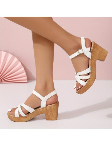 Women's Braided Chunky Heel Sandals, Casual Buckle Strap Summer Shoes, Fashion Dress Pumps