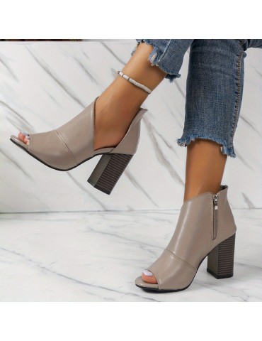 Women's Block Heeled Sandals, Fashion Peep Toe Side Zipper Pumps, Comfortable Summer Sandals