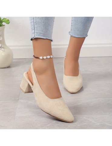 Women's Chunky Heeled Sandals, Comfy Pointed Toe Elastic Strap Slingback Shoes, Versatile Dress Low Heels