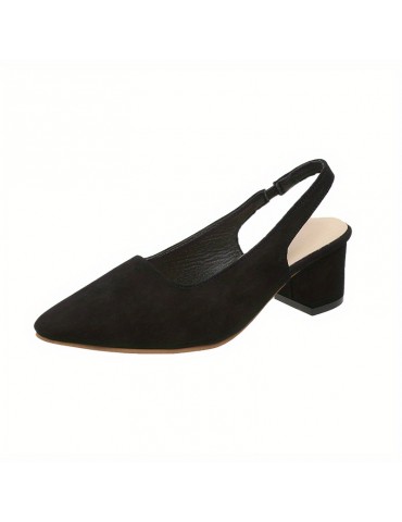 Women's Chunky Heeled Sandals, Comfy Pointed Toe Elastic Strap Slingback Shoes, Versatile Dress Low Heels