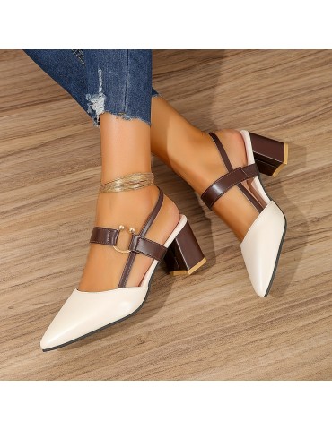 Women's Pointed Toe Block High Heel Sandals, Fashion Solid Color Slingback Shoes, Versatile Mid Heels