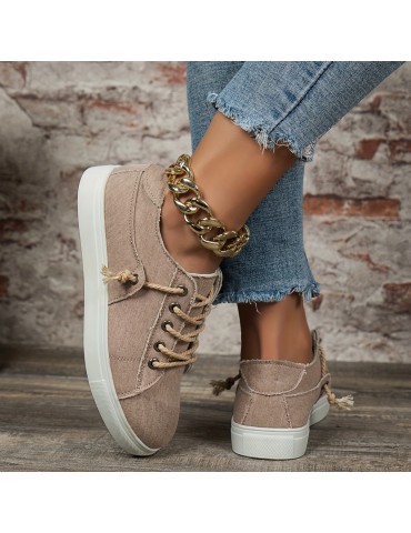 Women's Solid Color Sneakers, Casual Lace Up Outdoor Shoes, Women's Comfortable Low Top Shoes