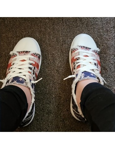 Women's Star & Striped Print Sneakers, Casual Lace Up Outdoor Shoes, Lightweight The 4th Of July Shoes