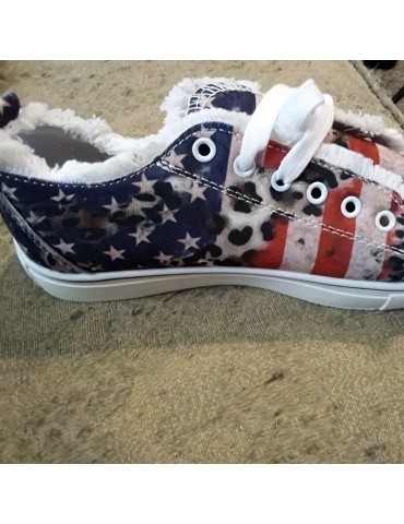 Women's Star & Striped Print Sneakers, Casual Lace Up Outdoor Shoes, Lightweight The 4th Of July Shoes