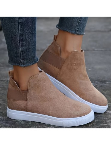 Women's Solid Color Trendy Sneakers, Slip On Comfy Flat Elastic Ankle Strap Daily Sheos, Lightweight Low-top Shoes