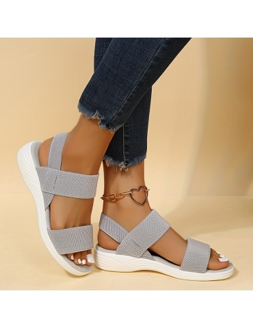Women's Comfy Flat Sandals, Open Toe Elastic Strap Slip On Shoes, Casual Outdoor Beach Sandals