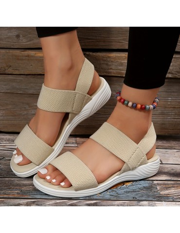 Women's Comfy Flat Sandals, Open Toe Elastic Strap Slip On Shoes, Casual Outdoor Beach Sandals