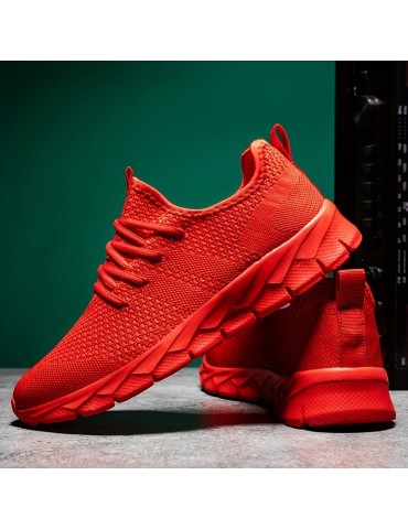 Women's Breathable Flying Woven Sneakers, Casual Solid Color Running Shoes, Lightweight Lace Up Athletic Shoes