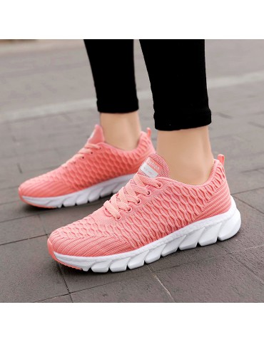 Women's Breathable Knit Sneakers, Casual Lace Up Outdoor Shoes, Lightweight Low Top Walking Shoes