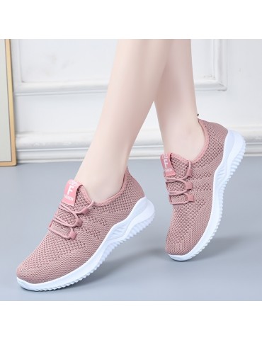 Women's Solid Color Knitted Sneakers, Lace Up Breathable Platform Comfy Sporty Trainers, Versatile Low-top Running Shoes