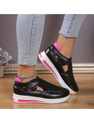 Women's Knitted Sports Shoes, Breathable Round Toe Cut-out Chunky Shoes, Casual Outdoor Walking Shoes