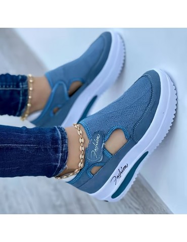 Women's Solid Color Platform Sneakers, Flying Woven Low Top Breathable Casual Shoes, Women's Comfy Shoes