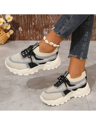 Women's Breathable Mesh Platform Sneakers, Casual Lace Up Outdoor Shoes, Comfortable Low Top Sport Shoes