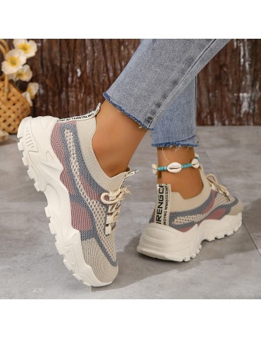 Women's Breathable Mesh Platform Sneakers, Casual Lace Up Outdoor Shoes, Comfortable Low Top Sport Shoes